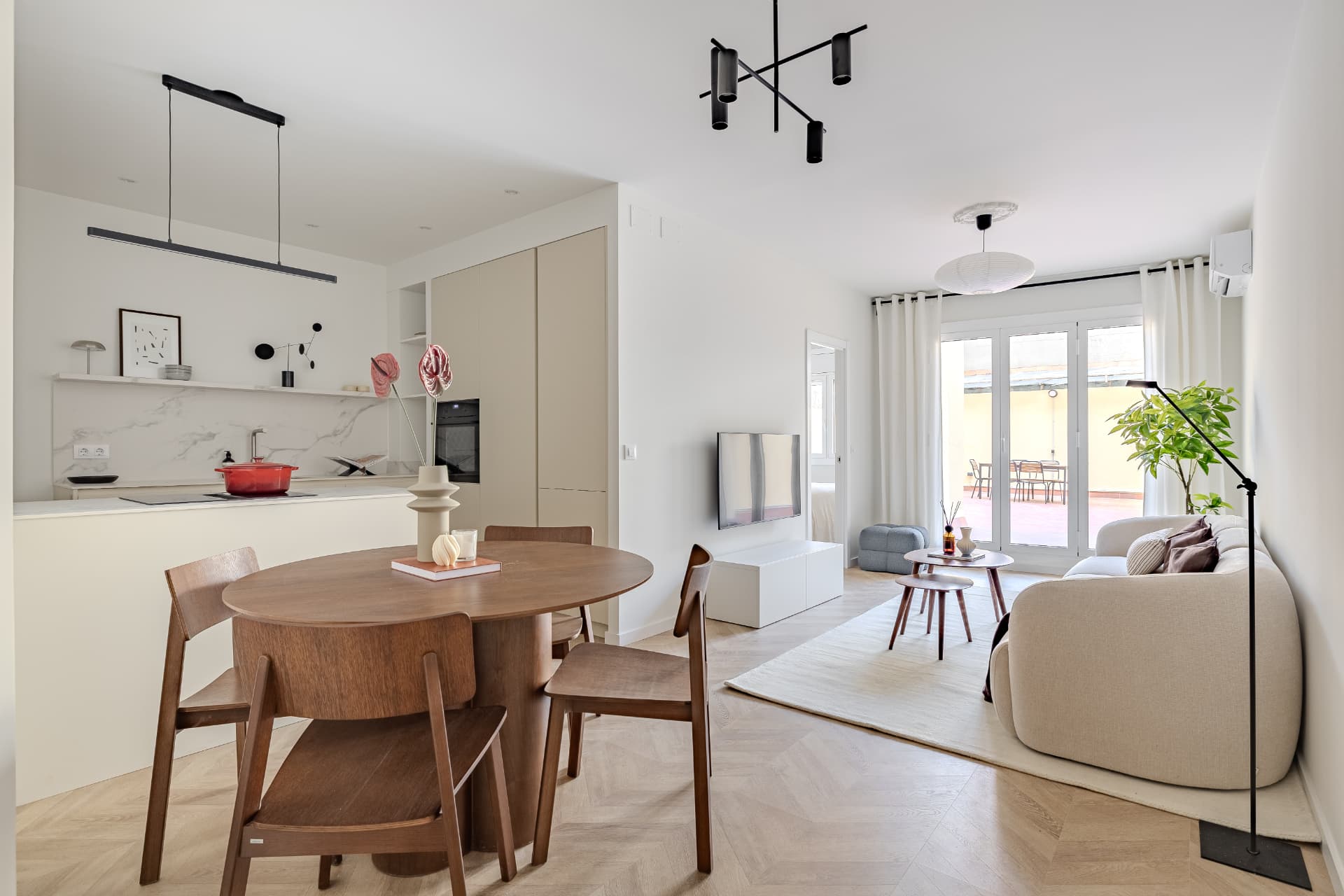 Styled living room and dining area